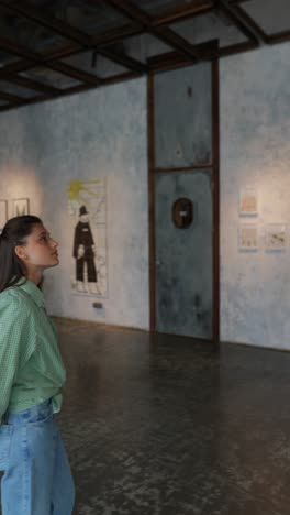 woman in a cafe and a modern art gallery