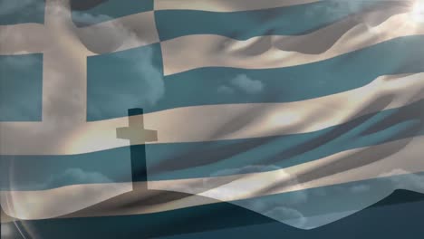 animación de la cruz cristiana y la bandera de grecia.