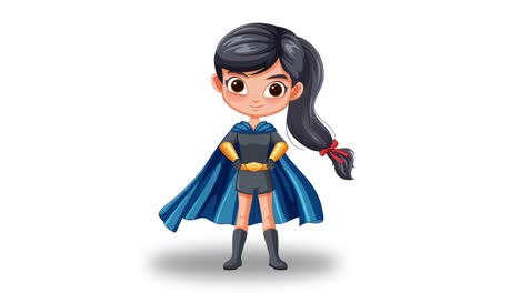 animated girl in superhero costume performing actions