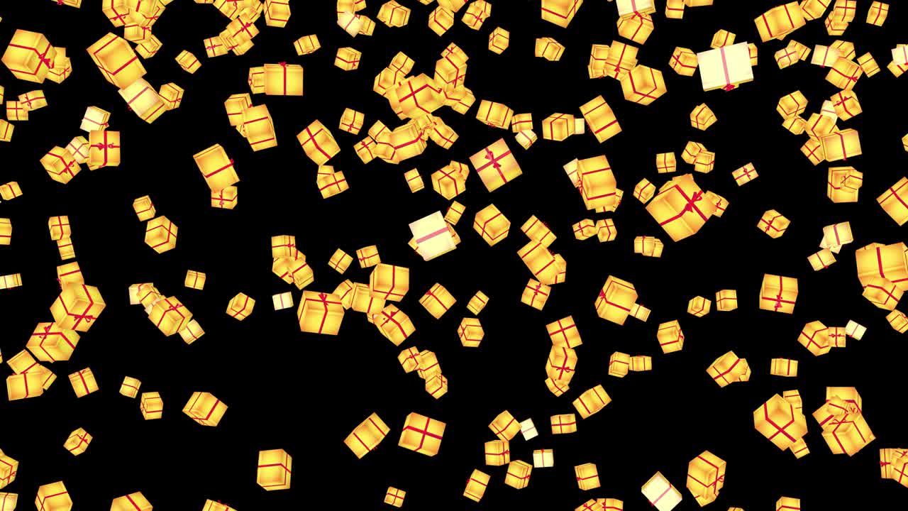 은 리본이 있는 선물 상자는 끊임없이 떨어집니다.
