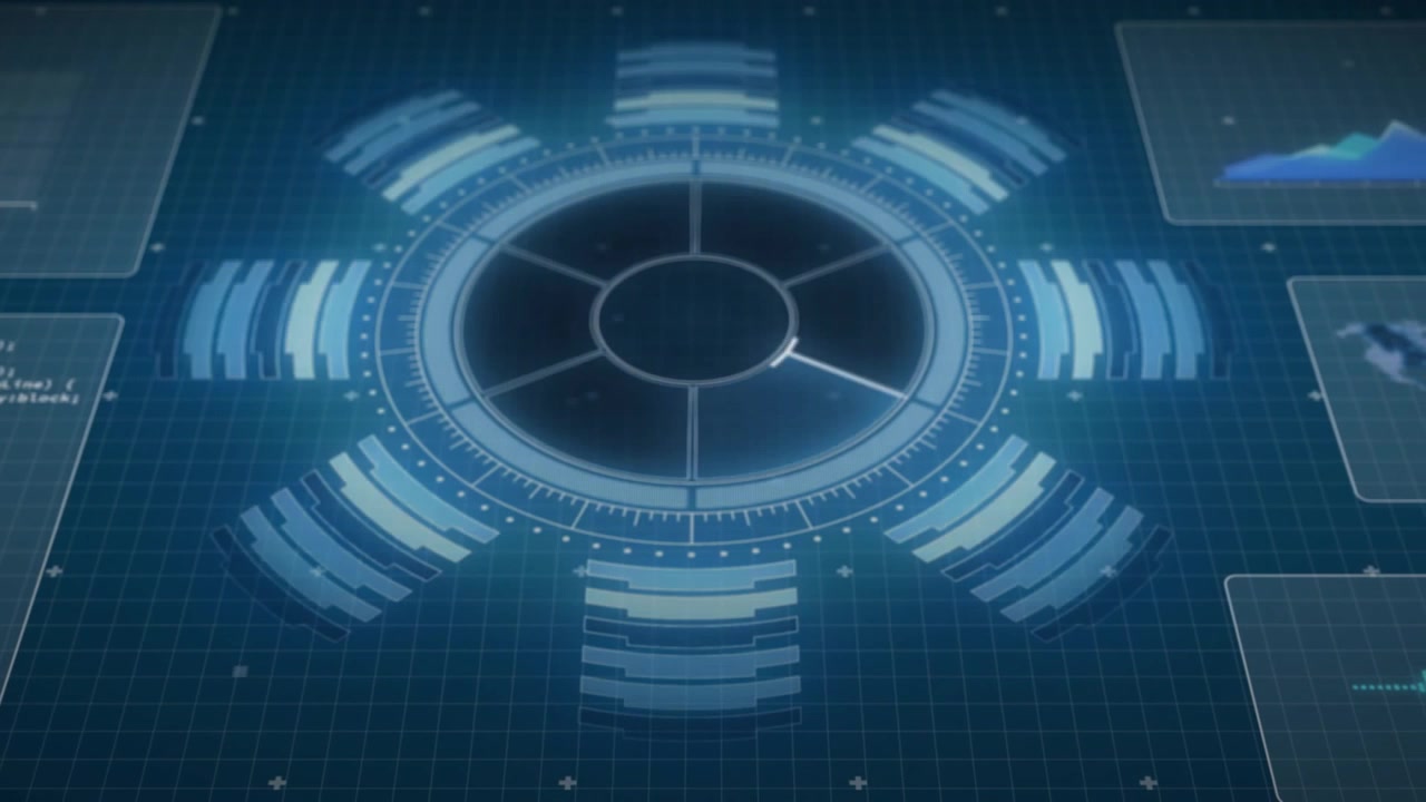 Animation of scope scanning with data processing on blue background