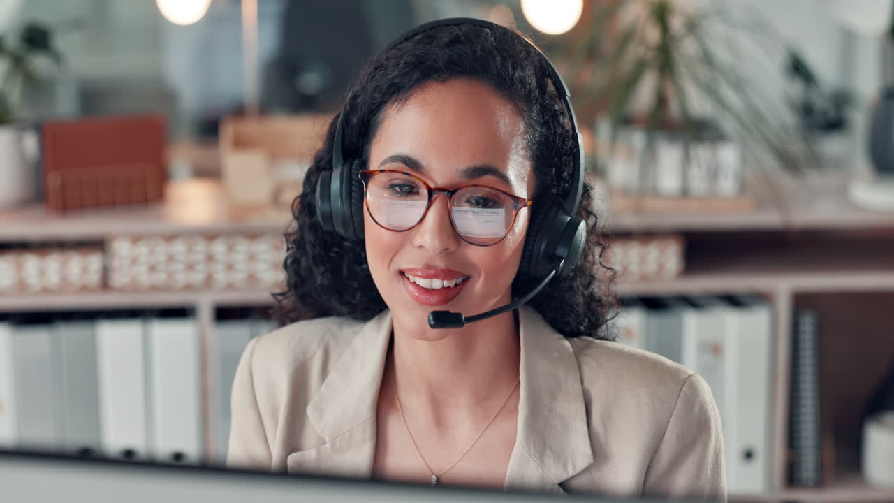 Woman in call center with headset