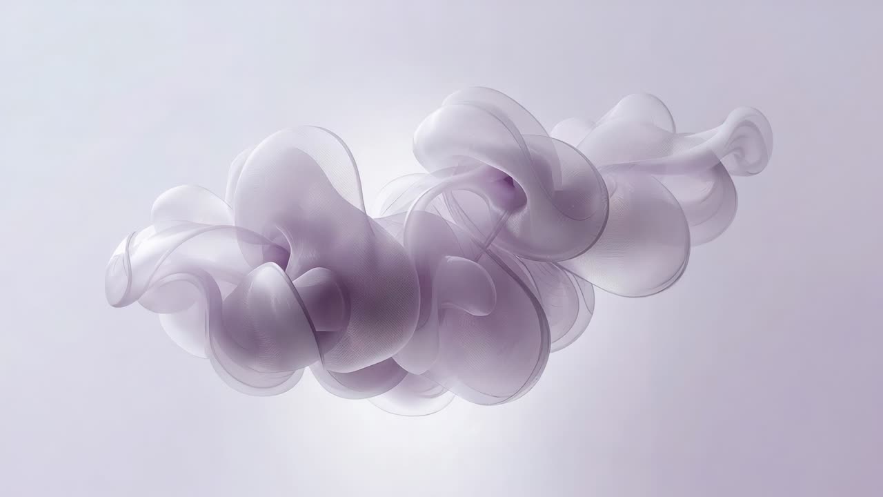Morphing translucent ribbon purple form pulsing and shifting in studio with layered loops and glow