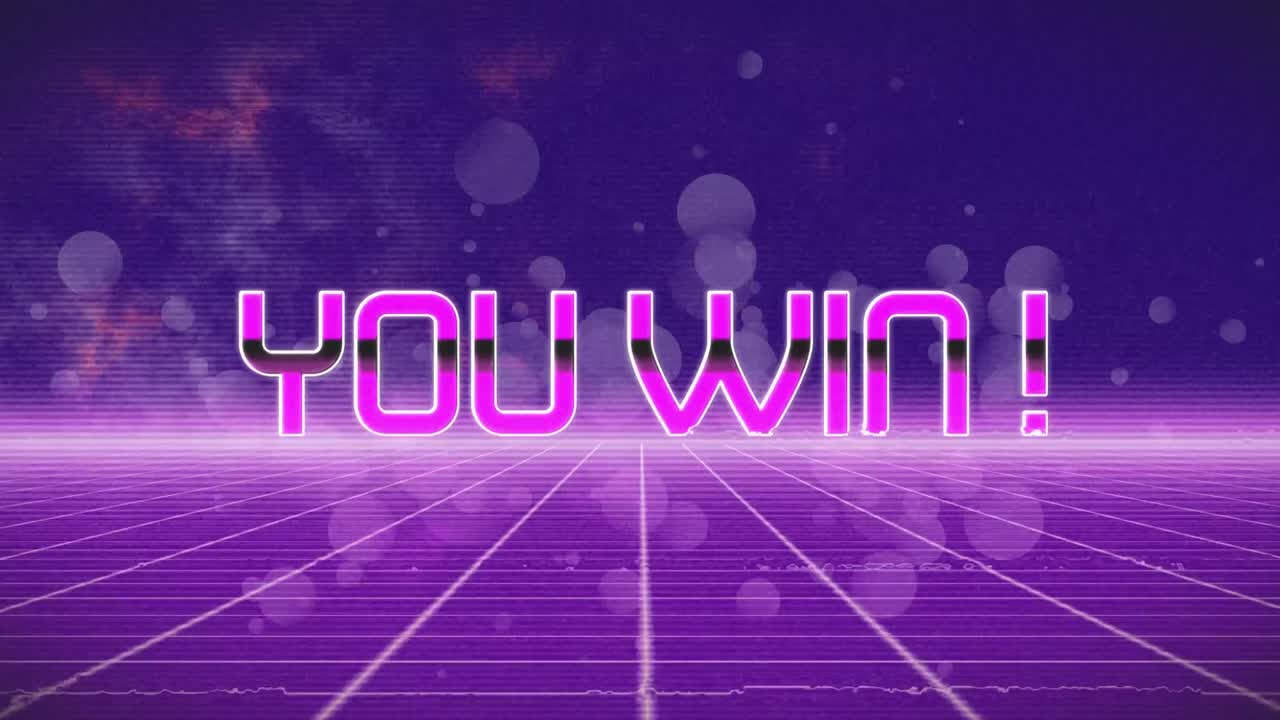 Animation of you win and exclamation symbol and grid pattern against space in background