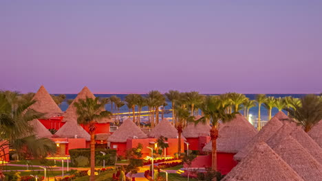 Timelapse-of-evening-turning-to-night-at-a-resort,-in-Sinai-Peninsula,-Egypt