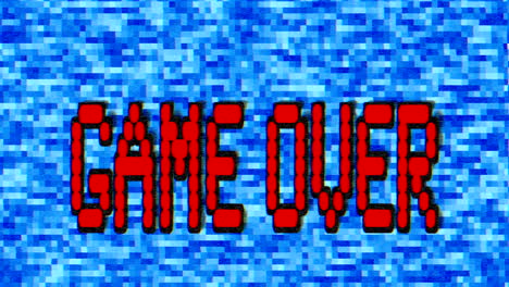 pulsating game over sign on a blue pixelated background