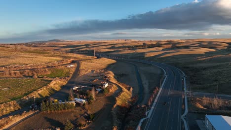 aerial view of rural hills at sunset in washington state