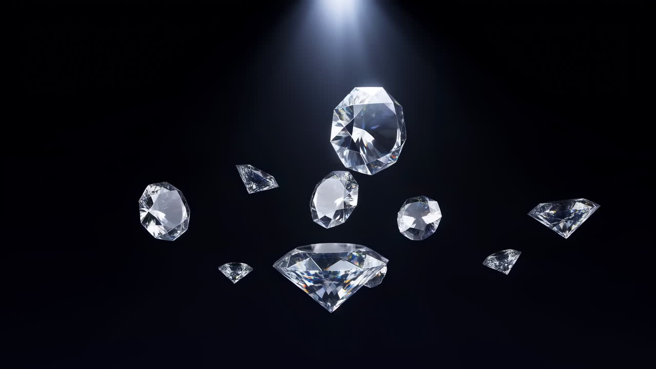 Diamanti brillanti che fluttuano e scintillano su uno sfondo scuro