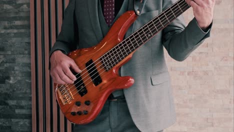 bass guitar player playing the bass at a gig