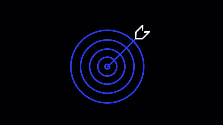 Animated Blue Target with Arrow Hitting Bullseye