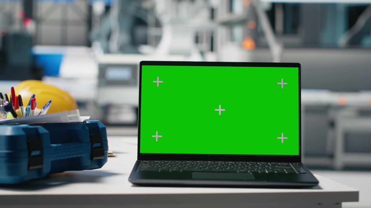Laptop with Green Screen Mockup on Desk
