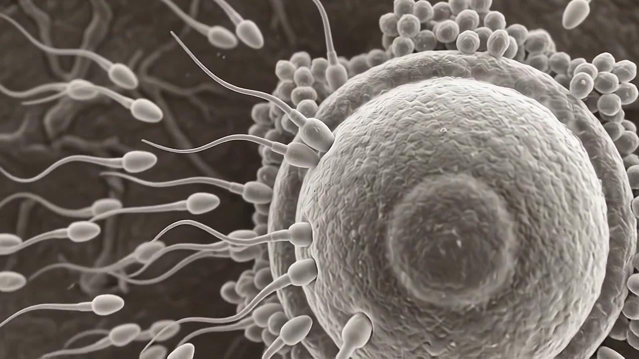 Microscopic View of Sperm Cells Fertilizing an Egg