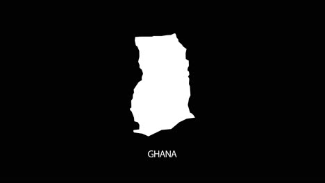 digital revealing and zooming in on ghana country map alpha video with country name revealing background | ghana country map and title revealing alpha video for editing template conceptual