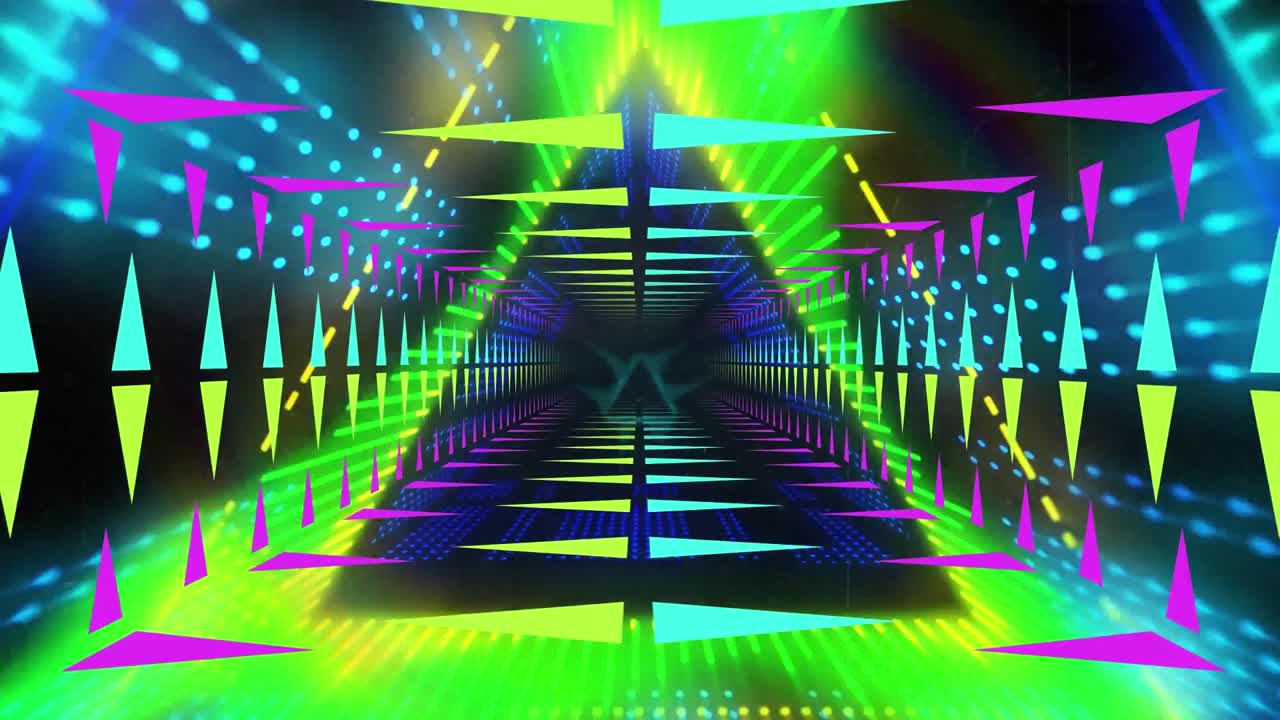 animación de formas caleidoscópicas en movimiento brillantes sobre un fondo negro