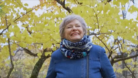 smiling senior woman in autumn park