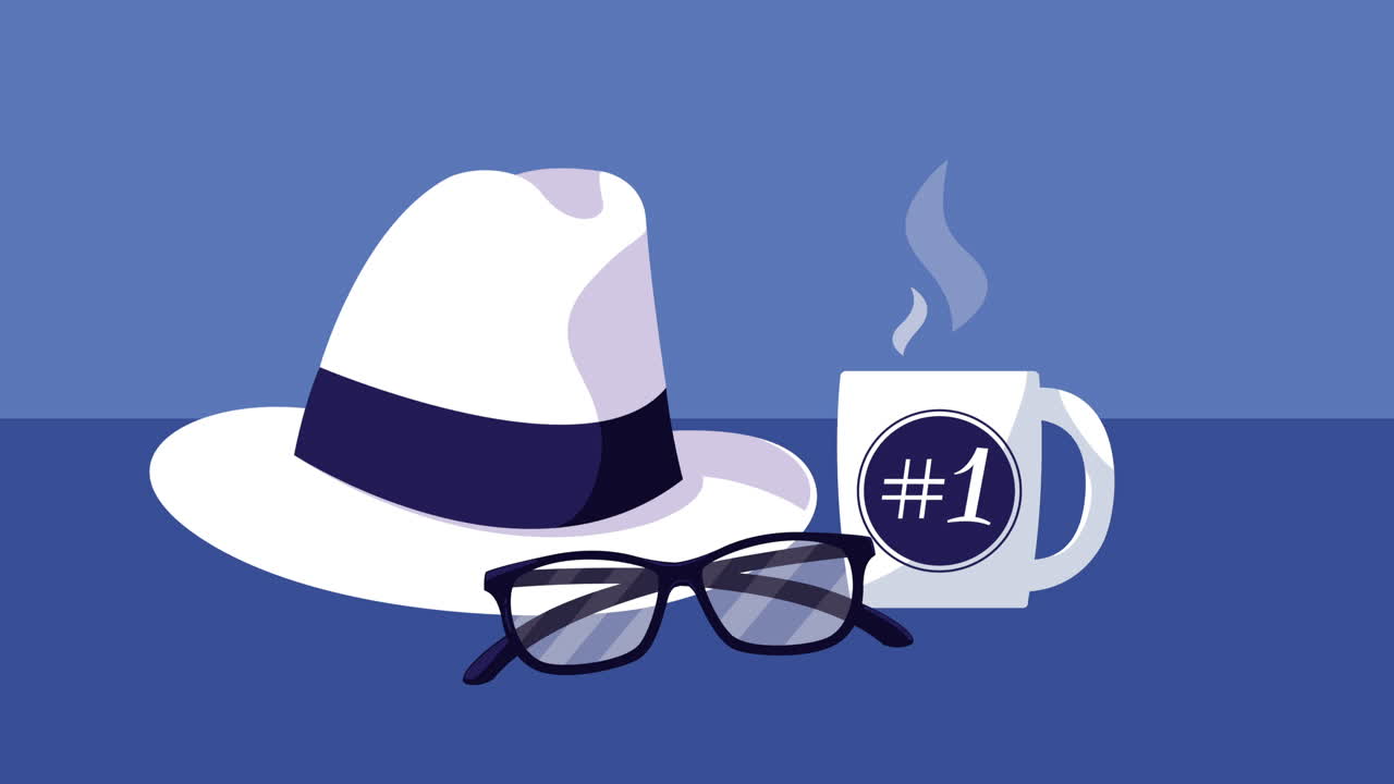 멋진 모자와 커피 컵으로 축하하는 아버지의 날 글자