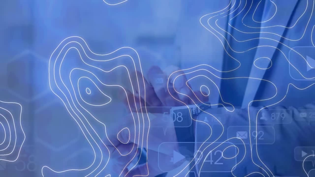 스마트워치를 사용하는 백인 사업가의 손 위에 있는 이소히프스의 애니메이션