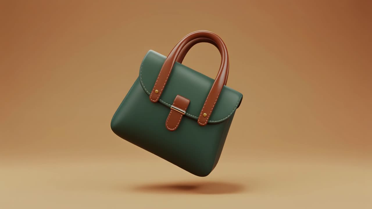 Bolso verde renderizado en 3D flotando y girando
