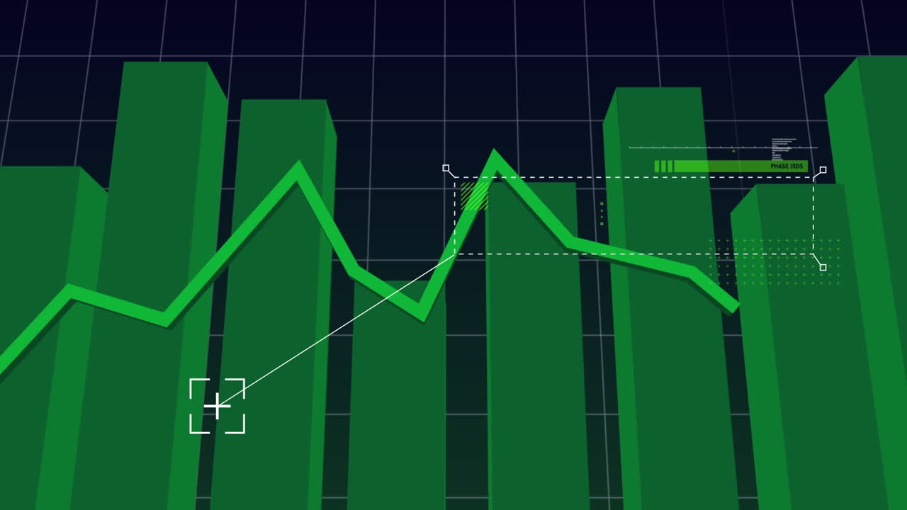 Digital unique video of green line and bar graphs representing business growth