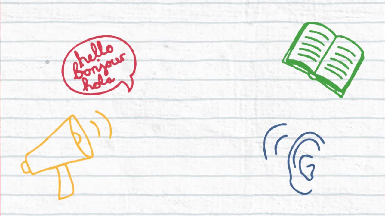 Animation of colorful school items icons over white background