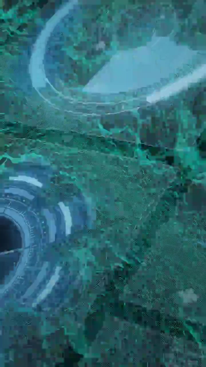 Futuristic digital interface with circular patterns and green wave animations
