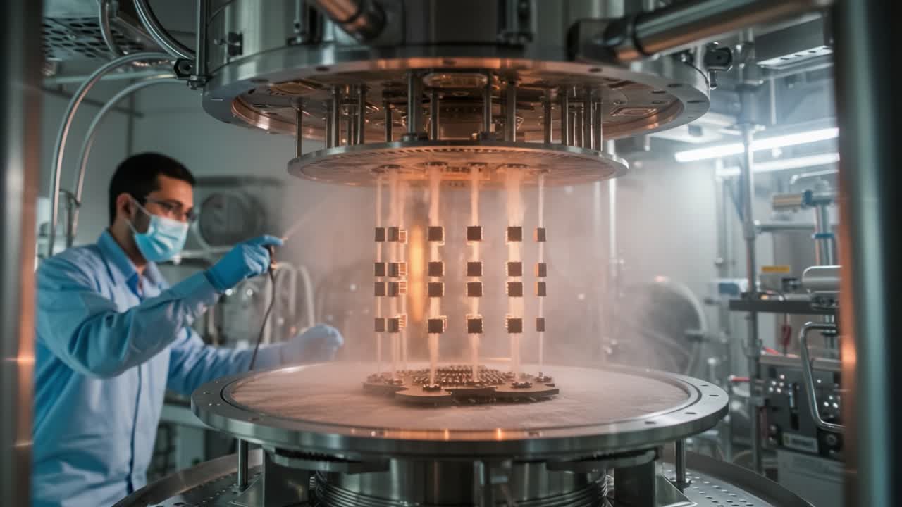 Innovative Technology in Action: A Skilled Technician Monitors Advanced Machinery Emitting Vapor and Light, Showcasing Precision and Control in Modern Engineering