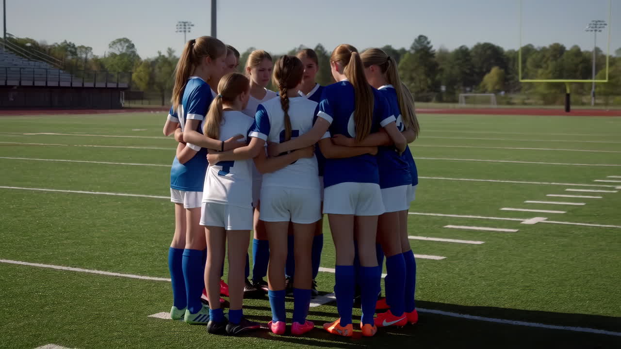 Girls Soccer Team Huddle on Field