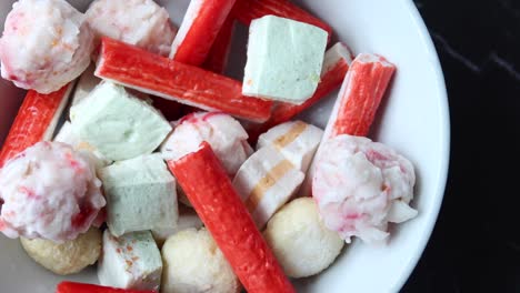 close up of crab sticks on table