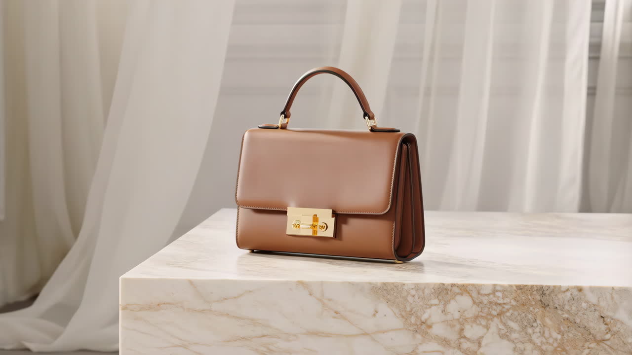 Borsa in pelle marrone su superficie di marmo