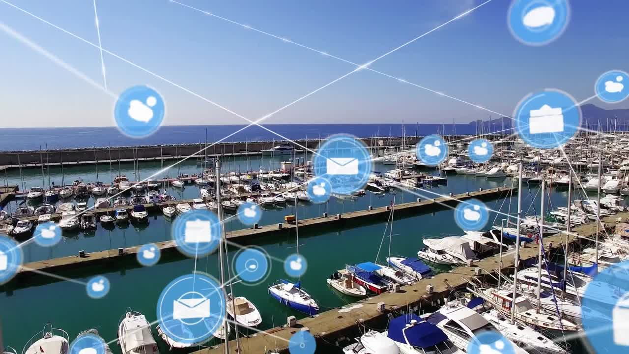 포트 위의 아이콘으로 연결 네트워크의 애니메이션