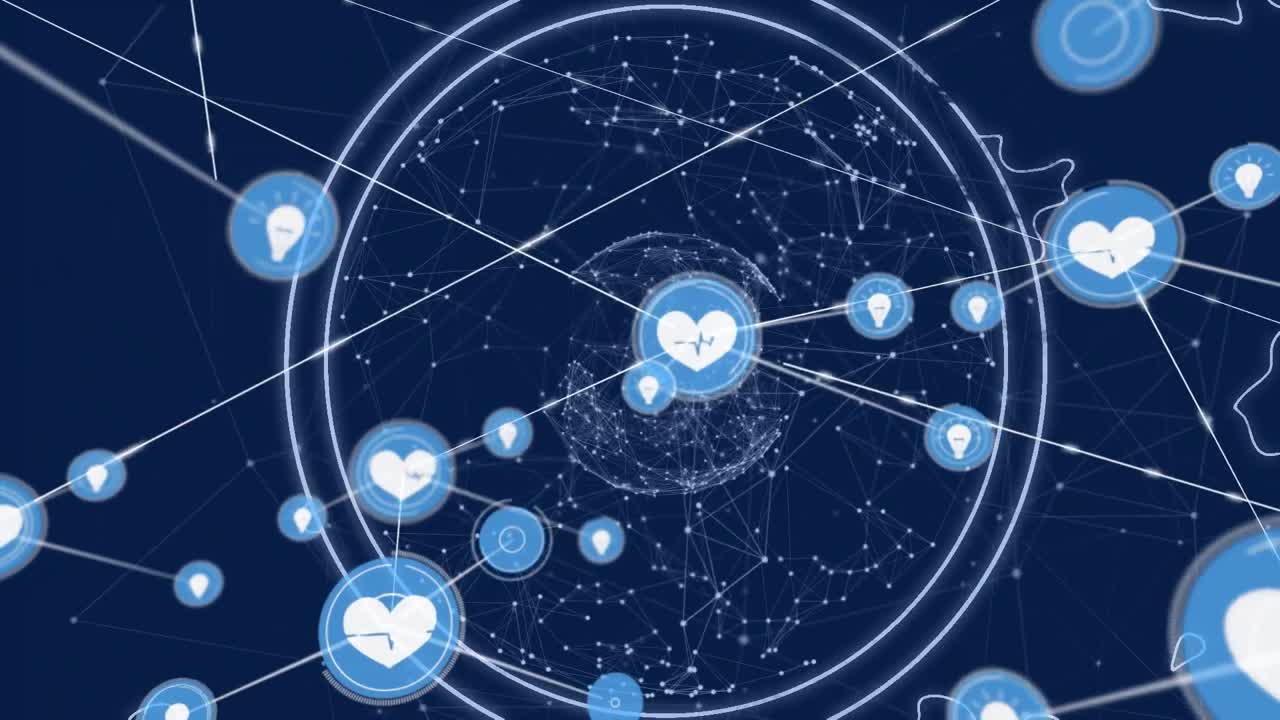 전 세계에 있는 아이콘과 연결된 네트워크의 애니메이션