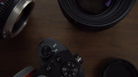 Close-up body and lenses camera DSLR prepared before photoshoot