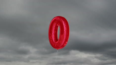 animation of a number zero red balloon over sky in the background.