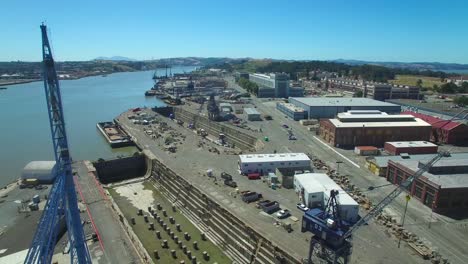 aerial over an old abandoned shipyard at mare island california 2