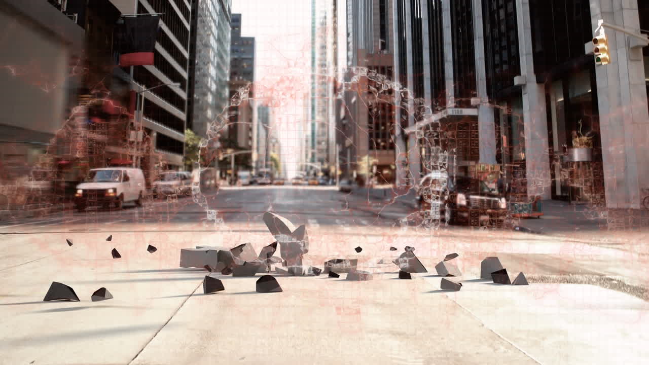 유로 화폐 기호가 떨어지고 도시 거리에 부러지는 인간의 뇌가 회전합니다.