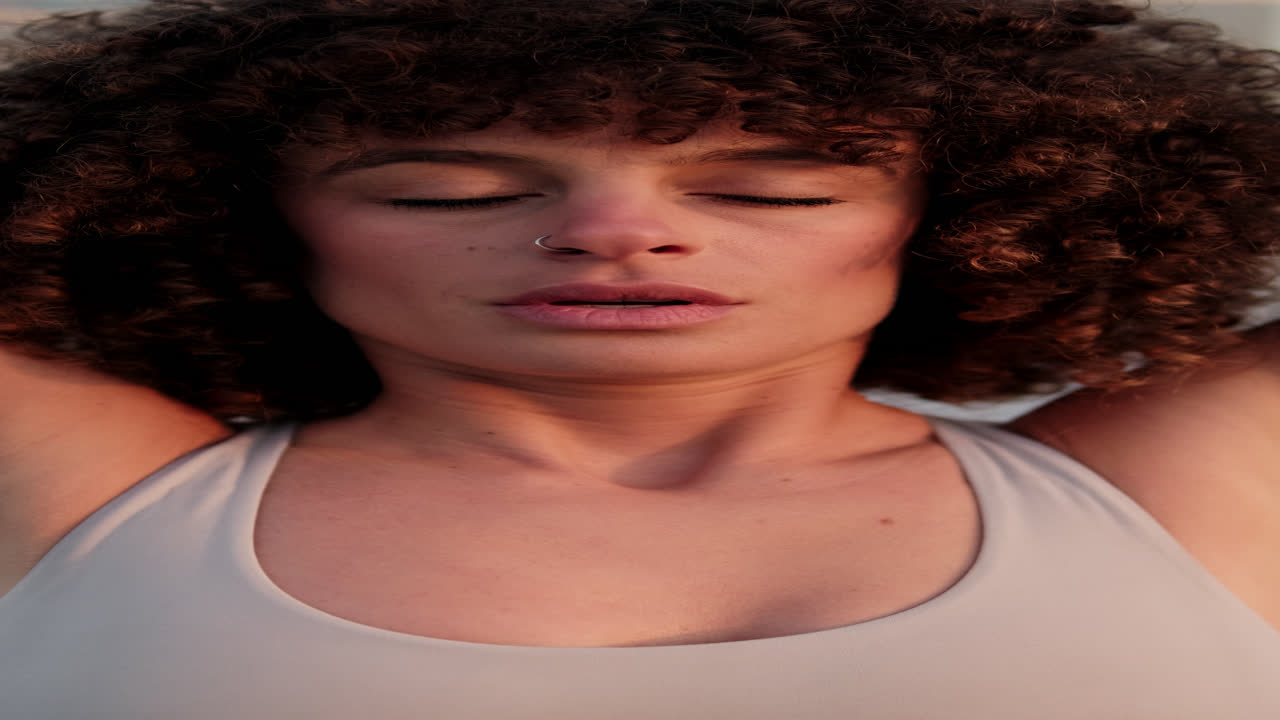 Close up, Woman Breathing on City Bridge Before Workout