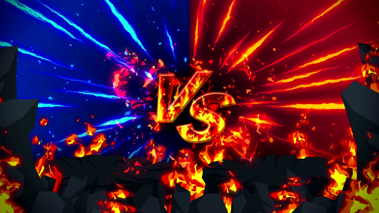 animación de fuego de dibujos animados. fondo de bucle de llama. competencia. juego de batalla. versus icono. vs icono.