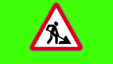 green screen, road sign icon, warning triangle there is work on the road