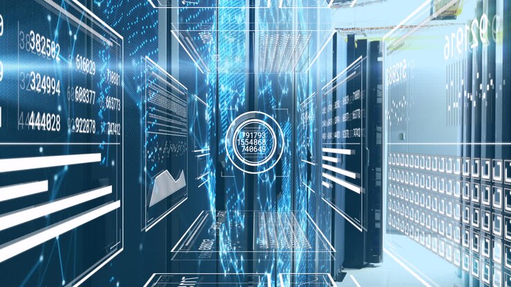 Animation of data processing over server room