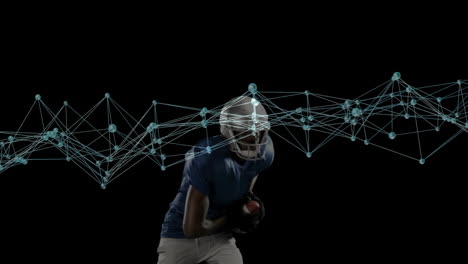 throwing football, american player with digital animation of network connections