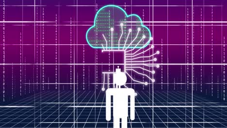 Animación-De-Chat-De-Ai-Y-Procesamiento-De-Datos-Sobre-La-Nube-Sobre-Fondo-Púrpura