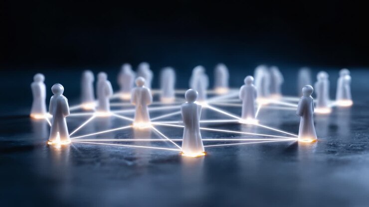 Esplorando le connessioni: una rappresentazione visiva di una rete di individui collegati in un panorama digitale