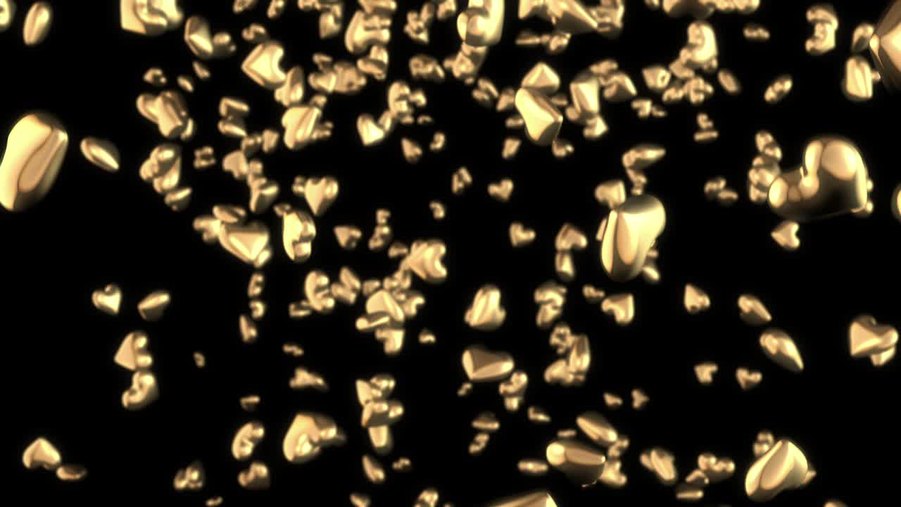 Falling 3D Golden Hearts