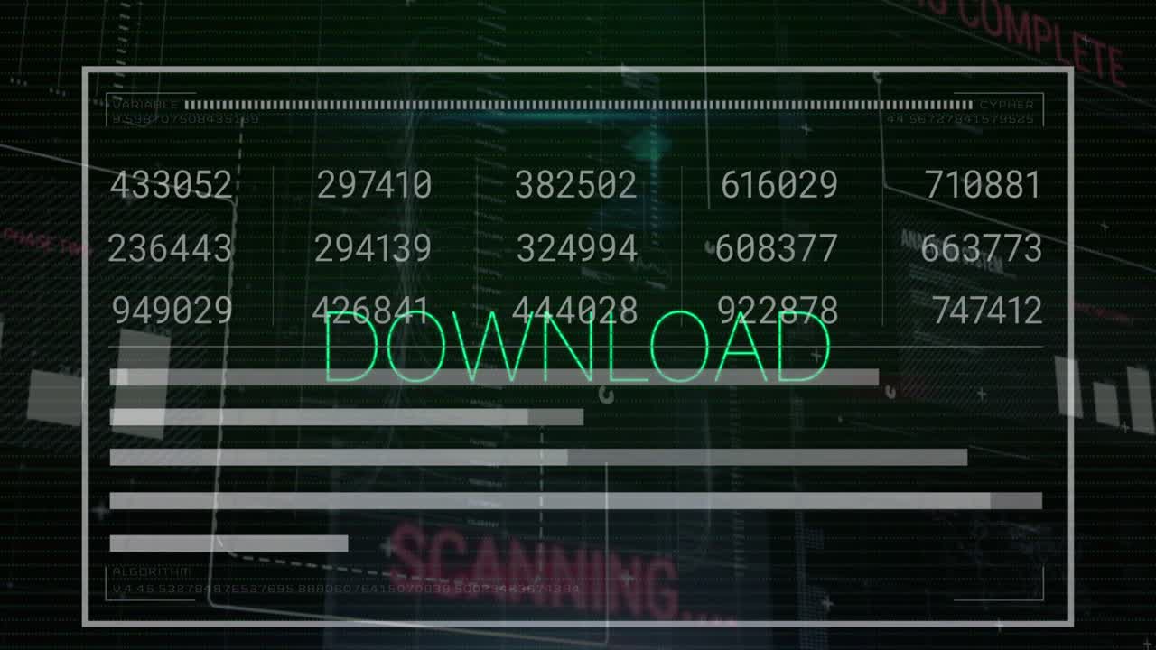 Animation of download text, statistics and data processing