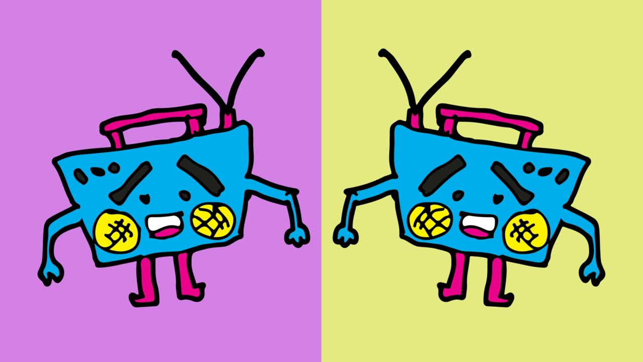 아이들이 라디오 테마로 팝 아트를 그림 그리는 원활한 배경