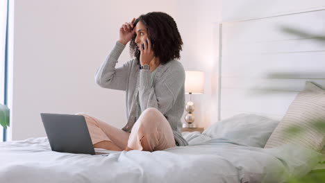 communication, remote and woman talking on a phone