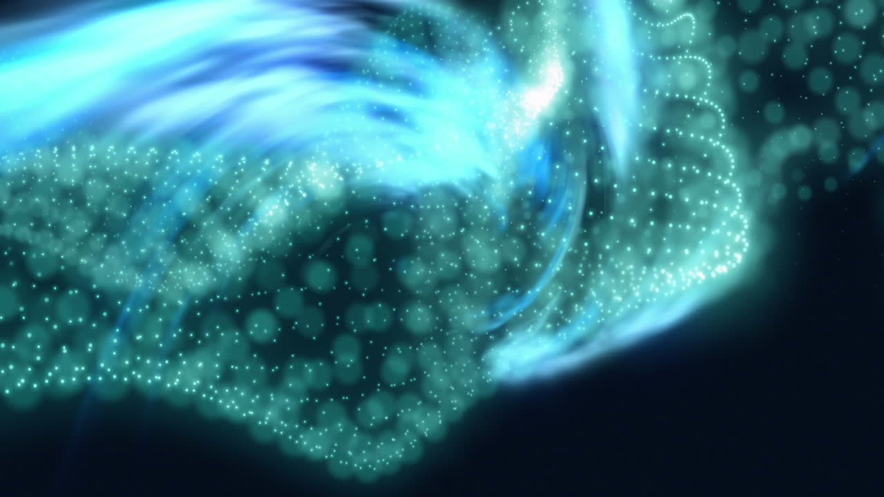 검은색 배경 위에 회전하는 파란색과 녹색 모양의 애니메이션