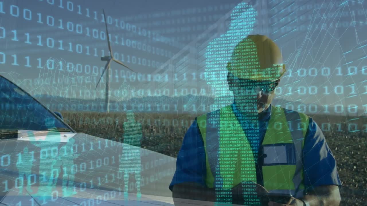 백인 남성 노동자에 대한 데이터 처리 애니메이션