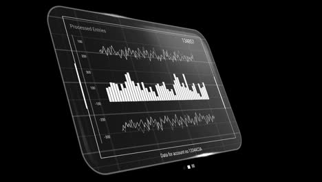 animación del procesamiento de datos en pantalla sobre fondo negro