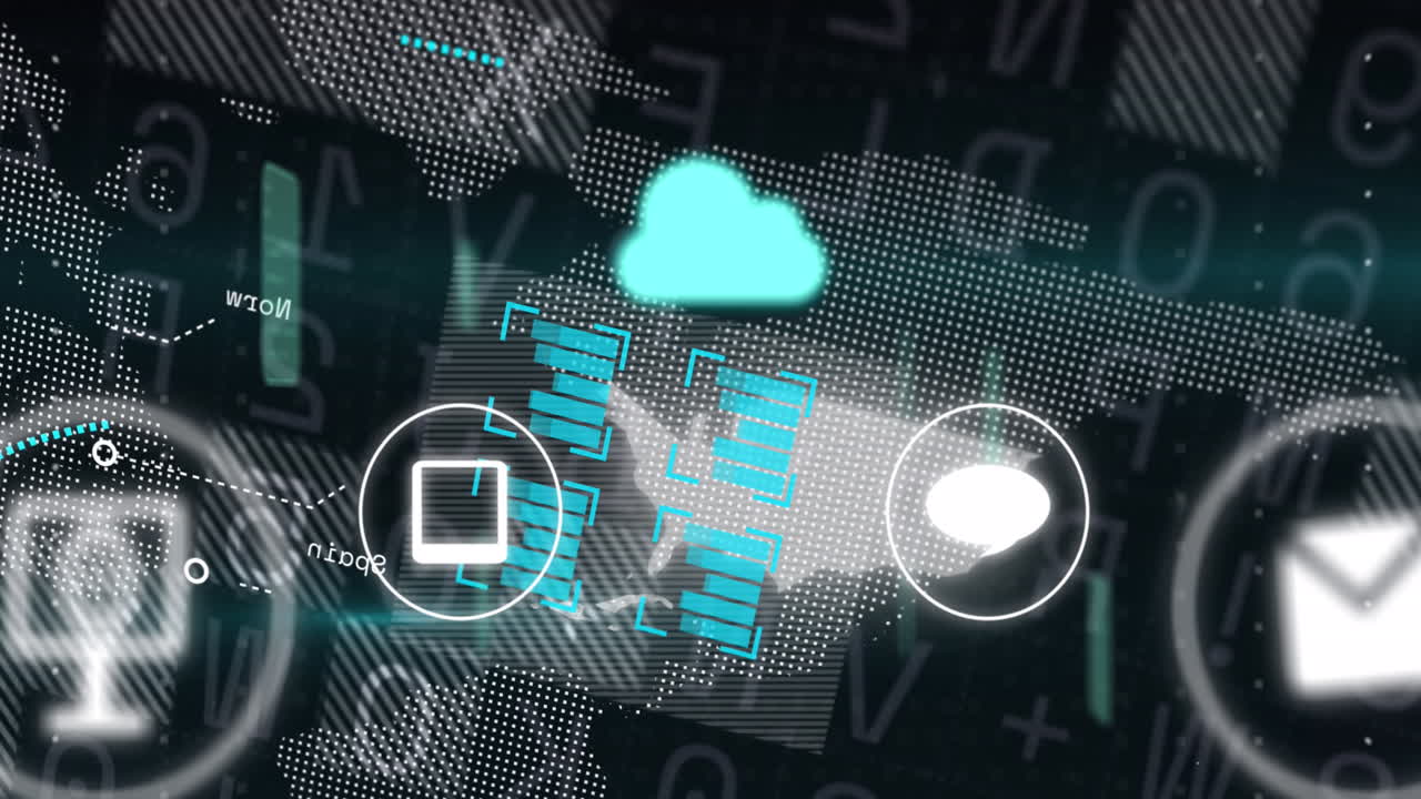 Animation of cloud, connections and data processing